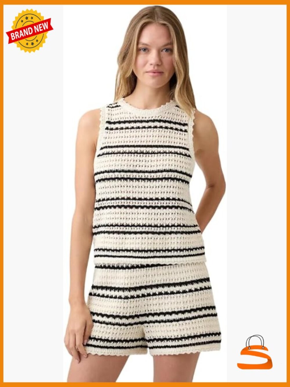 Sleeveless Sweater Shell Top Classic Fit Striped Pullover